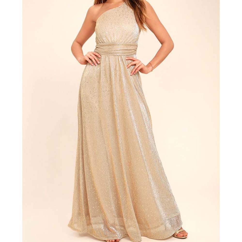 Gold One Shoulder Maxi Dress